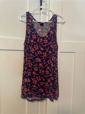 Agnes & Dora Navy Tank Top with Coral Floral Print